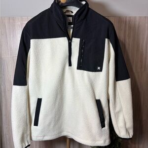 Hurley Black and Cream Sherpa 1/4 Zip Pullover Sweater Jacket